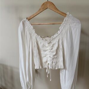 Chic White Ruched Women's Blouse